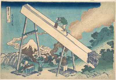 I bjergene i Tōtomi-provinsen (Tōtomi sanchū), fra serien »De 36 udsigter over Fuji-bjerget« (Fugaku sanjūrokkei) af Katsushika Hokusai