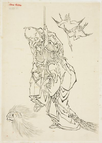Jo og Uba; Tema for Takasago, ca. 1815-1849 (blæk på papir) af Katsushika Hokusai