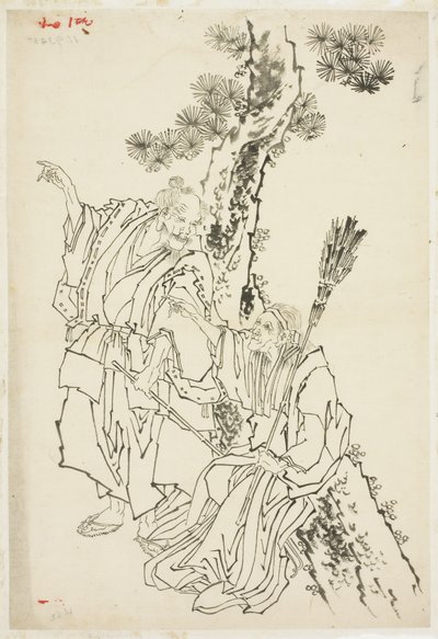 Jo og Uba; Tema for Takasago, ca. 1815-49 (blæk på papir) af Katsushika Hokusai