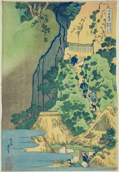 Kannon-helligdommen ved Kiyo Falls ved Sakanoshita på Tōkaidō, fra serien Tour of the Waterfalls in Various Provinces (Shokoku taki meguri) af Katsushika Hokusai