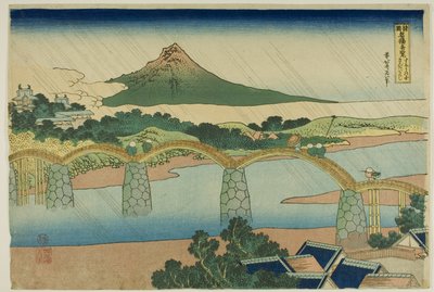 Kintai-broen i Suo-provinsen (Suo no kuni Kintaibashi), fra serien "Usædvanlige udsigter over berømte broer i forskellige provinser (Shokoku meikyo kiran)" af Katsushika Hokusai