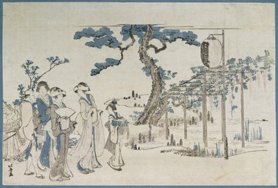 Damer på besøg i Wisteria Gardens ved Kameido (træbloktryk) af Katsushika Hokusai