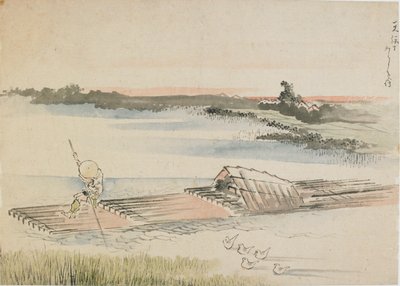 Landskab: bådsmand stanger sin tømmerflåde, slutningen af det 18.-begyndelsen af det 19. århundrede. af Katsushika Hokusai