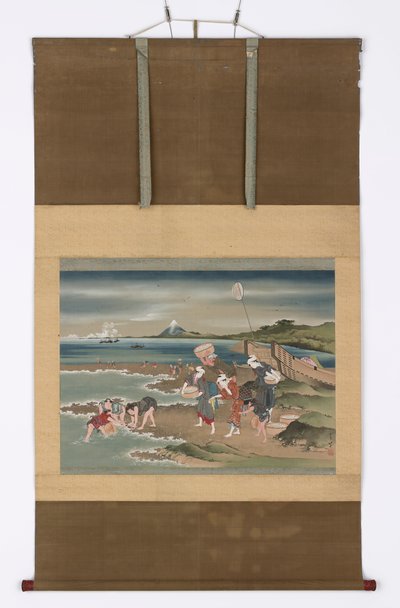 Landskab: muslingesamlere ved kysten, slutningen af det 18.-begyndelsen af det 19. århundrede. af Katsushika Hokusai