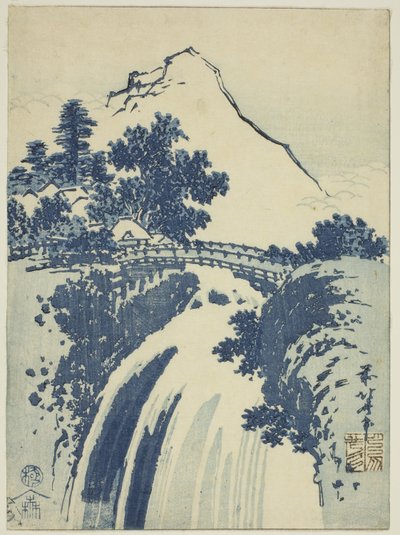 Landskab med vandfald, fra en serie af chuban-tryk uden navn af Katsushika Hokusai