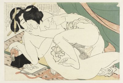 Kærlighedspar ved myggenet Adonis-planten (serietitel) Fukujuso (serietitel) af Katsushika Hokusai