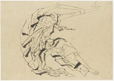 Langarmet mand, der strækker sig, Edo-periode (blæk på papir) af Katsushika Hokusai