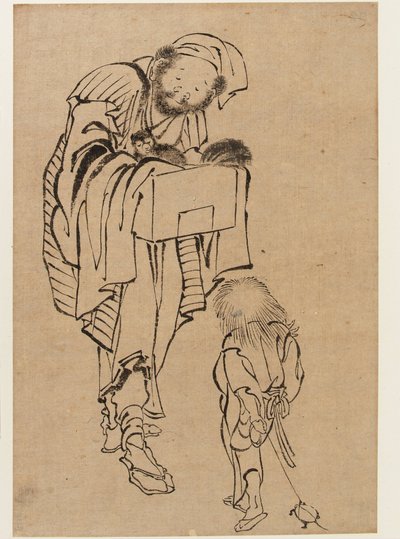 Man and Boy, Edo Period (blæk på papir) af Katsushika Hokusai