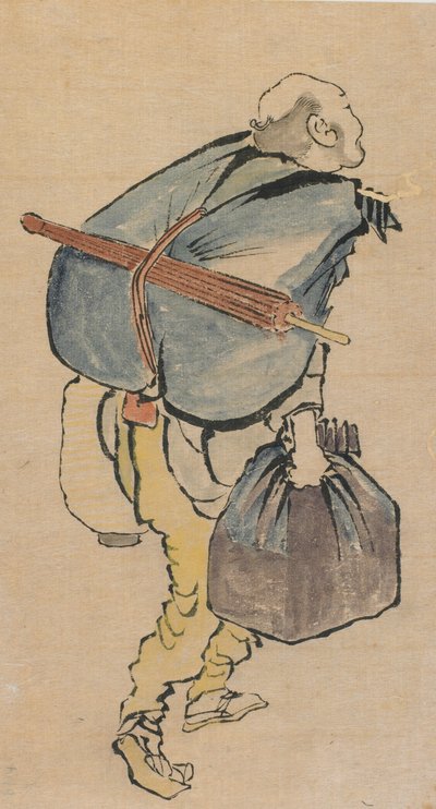 Mand med rygsæk og lanterne, slutningen af det 18.-begyndelsen af det 19. århundrede. af Katsushika Hokusai