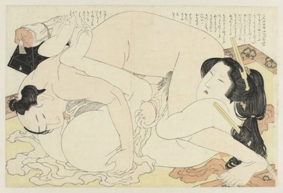 Mand og kvinde elsker på gulvtæppet Adonis-planten (serietitel) Fukujuso (serietitel) af Katsushika Hokusai