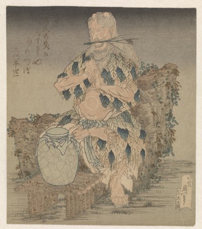 Mand i en kappe af blade af Katsushika Hokusai