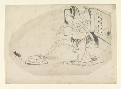 Mand i lændeklæde, en æske og en mus af Katsushika Hokusai