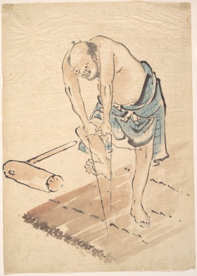Manden på tømmerflåden af Katsushika Hokusai