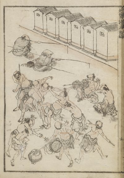 Mænd brydning og fiskeri (træbloktryk) af Katsushika Hokusai