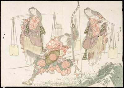 Minamoto no Tametomo og to saltindsamlere af Katsushika Hokusai