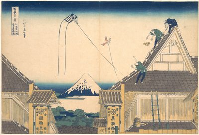 Mitsui-butikken i Surugachō i Edo (Edo Surugachō Mitsui mise ryaku zu), fra serien »De 36 udsigter over Fuji« (Fugaku sanjūrokkei) af Katsushika Hokusai