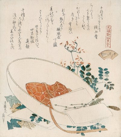 Skallen fra »Myriad Grasses« (Chigusagai)
fra serien »Et skalsammensætningsspil med Genroku-kasen med 36 sammenkædede vers (Genroku kasen kai-awase)« af Katsushika Hokusai