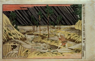Nyoplagt perspektivbillede fra Chushingura, femte akt af Katsushika Hokusai