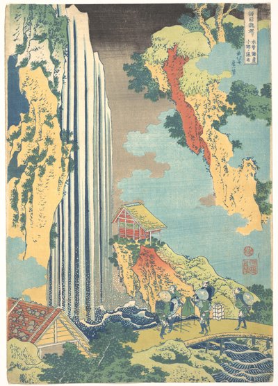 Ono-vandfaldet på Kisokaidō (Kisokaidō Ono no bakufu), fra serien »En rundrejse til vandfald i forskellige provinser« (Shokoku taki meguri) af Katsushika Hokusai