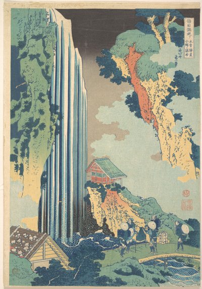 Ono-vandfaldet på Kisokaidō (Kisokaidō Ono no bakufu), fra serien »En rundrejse til vandfald i forskellige provinser« (Shokoku taki meguri) af Katsushika Hokusai