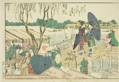 Sider fra den illustrerede bog "Panoramaudsigt langs bredden af Sumida-floden (Ehon Sumidagawa ryogan ichiran)" af Katsushika Hokusai