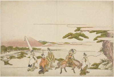 Parodi på Ariwara no Narihiras rejse mod øst af Katsushika Hokusai