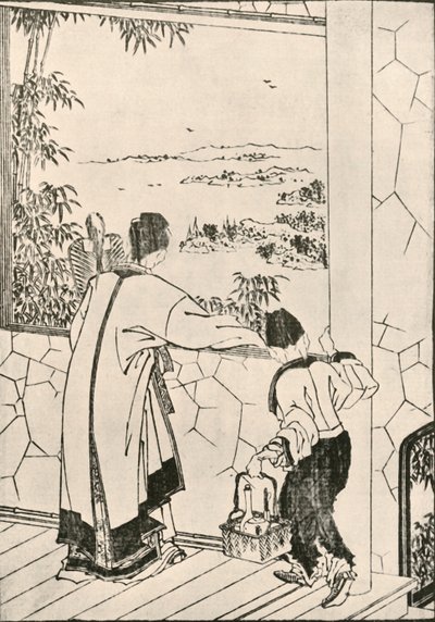 Folk kigger ud af et vindue, slutningen af det 18.-begyndelsen af det 19. århundrede, 1924. af Katsushika Hokusai