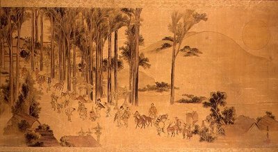 Pilgrimme ved Kasuga-helligdommen (maling på silke) af Katsushika Hokusai