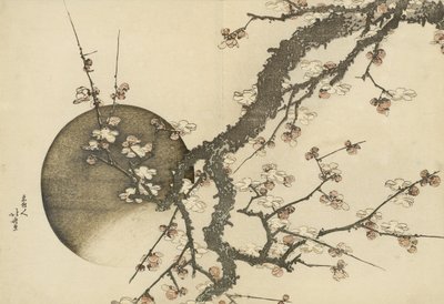 Plum Blossom and the Moon fra bogen Mount Fuji in Spring af Katsushika Hokusai