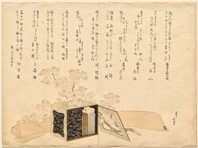Bærbar picnicbærer i lak og kirsebærblomster af Katsushika Hokusai