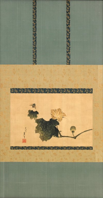 Græskar og vin og hesteflue, Edo-periode, ca. 1825 (blæk og farve på silke) af Katsushika Hokusai