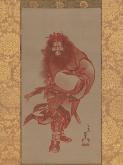 Red Shoki, Demon Queller, dateret 1847. af Katsushika Hokusai
