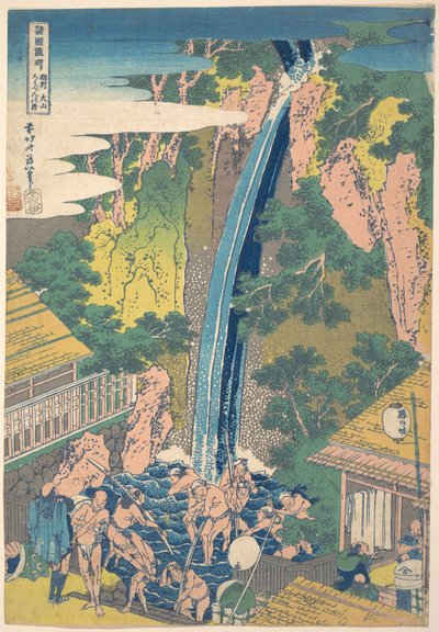 Rōben-vandfaldet ved Ōyama i Sagami-provinsen (Sōshū Ōyama Rōben no taki), fra serien »En rundrejse til vandfald i forskellige provinser« (Shokoku taki meguri) af Katsushika Hokusai