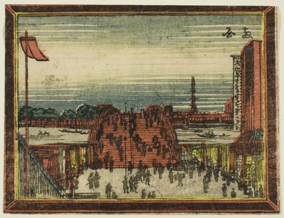 Ryogoku Bridge, fra serien Pictures i hollandsk stil: Eight Views of Edo (Oranda gakyo Edo hakkei) af Katsushika Hokusai