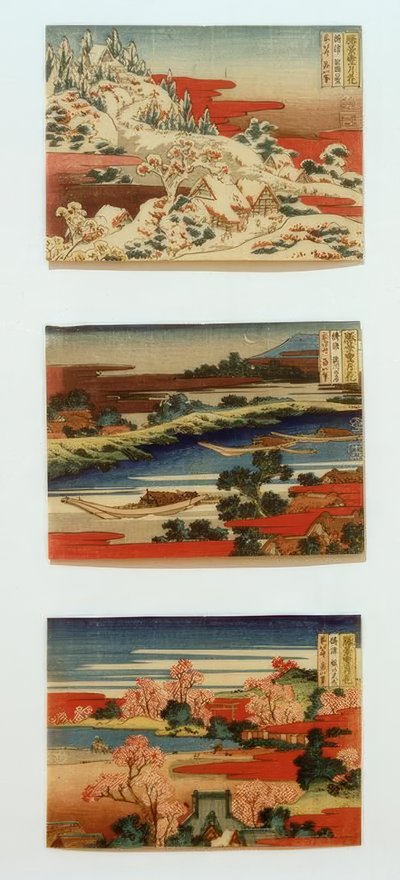 Sne, måne og blomster i smukke landskaber af Katsushika Hokusai