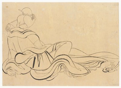 Siddende kvinde klør sig i hovedet, slutningen af det 18.-begyndelsen af det 19. århundrede. af Katsushika Hokusai