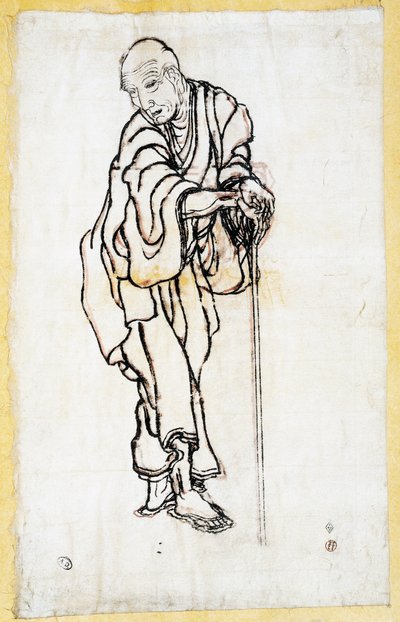 Selvportræt som en gammel mand, ca. 1840-49 (pen & blæk på papir) af Katsushika Hokusai