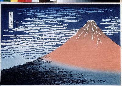 Serie med 36 udsigter over Fuji-bjerget: Fuji på en klar dag (også kaldet Red Fuji) (Rød Fuji, fra en serie 36-udsigt over Fuji-bjerget). Tryk af Katsushika Hokusai (1760-1849) af Katsushika Hokusai