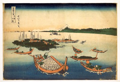 Serie med 36 udsigter over Fuji-bjerget: udsigt over Tsukuda-øen i Musashi-provinsen, Japan - Tryk af Katsushika Hokusai (1760-1849) (ukiyo-e skole) 1830-1833 delstat A Pushkin Museum of Fine Arts, Moskva af Katsushika Hokusai