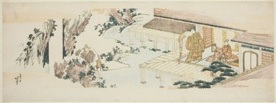 Tjener kaster bundter af grene i vandfaldet af Katsushika Hokusai