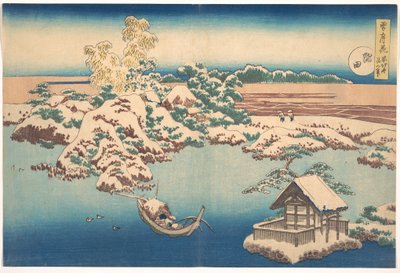 Snow on the Sumida River, fra serien, Snow, Moon, and Flowers, pub.1833 af Katsushika Hokusai