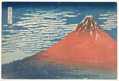 »Sydvind, klar himmel« (Gaifū kaisei), også kendt som »Røde Fuji«, fra serien »De 36 udsigter over Fuji-bjerget« (Fugaku sanjūrokkei) af Katsushika Hokusai