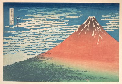 »Sydvind, klar himmel« (Gaifū kaisei), også kendt som »Røde Fuji«, fra serien »De 36 udsigter over Fuji-bjerget« (Fugaku sanjūrokkei) af Katsushika Hokusai