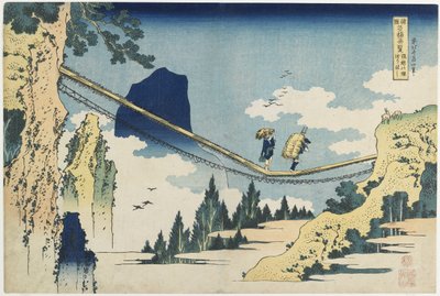 "Hængebro mellem Hida og Etchu_ provinserne" af Katsushika Hokusai