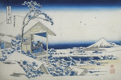 Tehus i Koishikawa, om morgenen efter snefald, ca. 1830 (træsnit) af Katsushika Hokusai