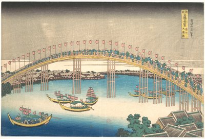 Tenman-broen i Settsu-provinsen (Sesshū Tenmanbashi), fra serien »Bemærkelsesværdige udsigter over broer i forskellige provinser« (Shokoku meikyō kiran) af Katsushika Hokusai