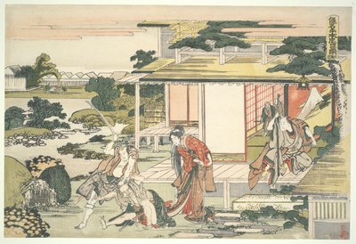 The Loyal League of Fyrogfyrre R?nin (Ch?shingura), Akt VII: Tea house Scene. Ich iriki Heiyemon trækker spionen Kuday ud? af Katsushika Hokusai