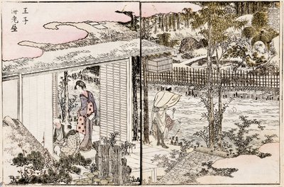 Restauranten Ebiya i Oji. Fra serien Pleasures in the Eastern Capital, 1802. af Katsushika Hokusai