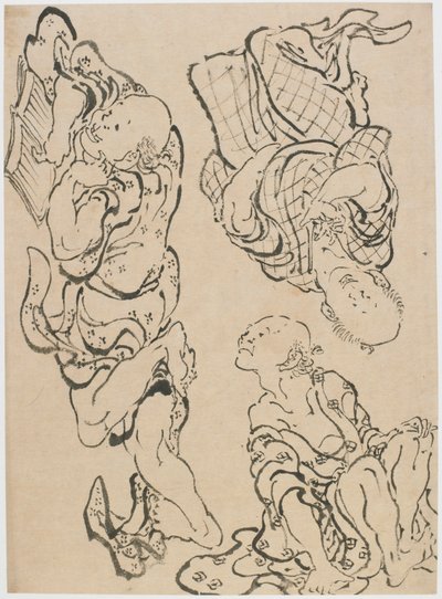 Tre figurer, slutningen af det 18.-begyndelsen af det 19. århundrede. af Katsushika Hokusai