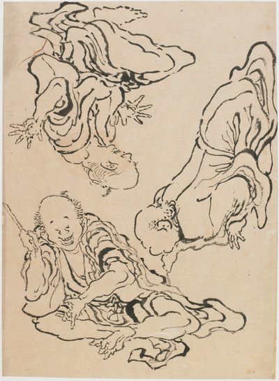 Tre mænd gestikulerende, slutningen af det 18.-begyndelsen af det 19. århundrede. af Katsushika Hokusai